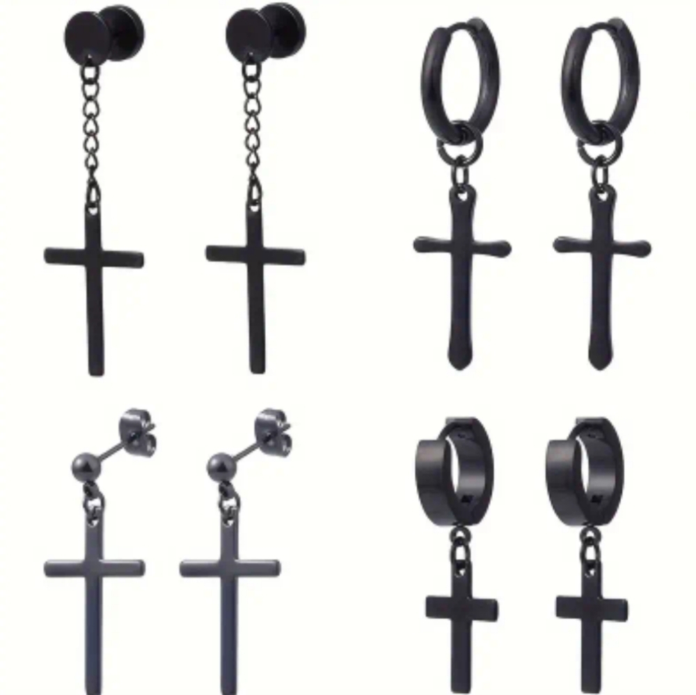 4 Pair Stainless Steel Cross Earrings